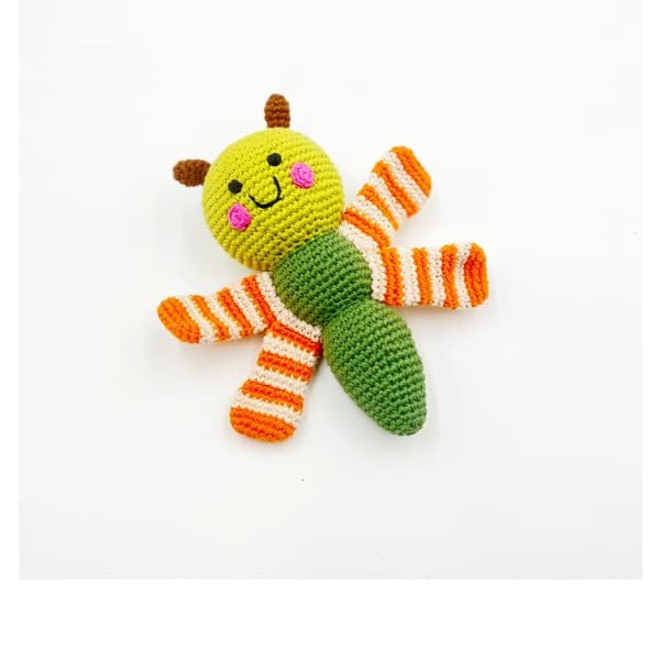 Pebble Fair Trade Handmade Crochet Cotton Dragonfly Rattle-Khaki