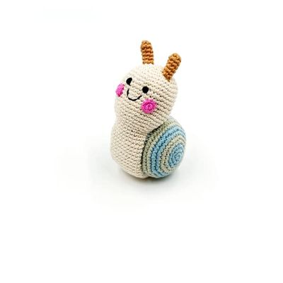 Pebble Fair Trade Handmade Crochet Cotton Snail Rattle - Cream