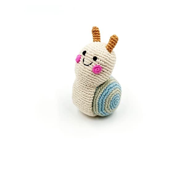 Pebble Fair Trade Handmade Crochet Cotton Snail Rattle - Cream
