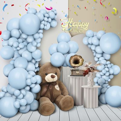 115 Pcs Macaron Blue Balloons Arch Kit 12inch 5inch 10inch 18inch Pastel Light Blue Balloon Garland Kit for Birthday Baby Boy Shower Decorations Wedding