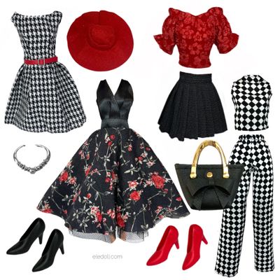 Eledoll Clothes Deluxe Fashion Pack Tea TIME Black & RED Classic Set for 11.5 Doll #4