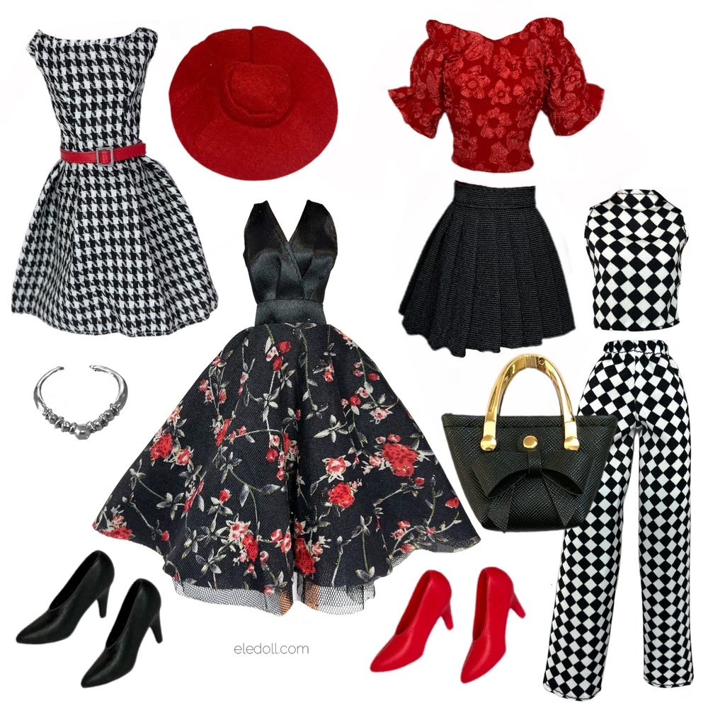 Eledoll Clothes Deluxe Fashion Pack Tea TIME Black & RED Classic Set for 11.5 Doll #4