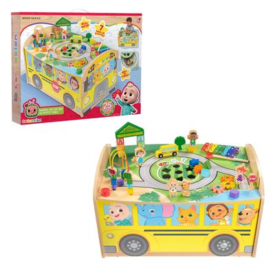 Just Play CoComelon Wheels on The Bus Wooden Activity Table, Recycled Wood, Kids Toys for Ages 18 Month