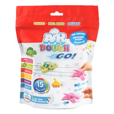 Air Dough Go - Multicolor, Air Dry, Ultra Light, Non-Toxic Modeling, Colorable, Paintable Clay in a Resealable Bag Including Sculpting Tool, Pull Back Motors, 16 air Dough Colors