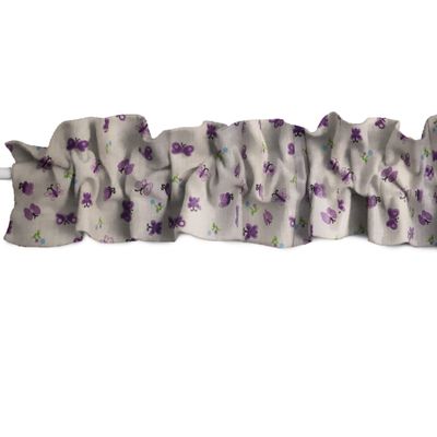 Zen Creative Designs Cotton Floral Butterflies Print Sleeve Topper Window Valance Top Bottom Ruffle Home Dcor Bedroom Nursery Kitchen Window (120" Wide x 9" Tall, Purple)