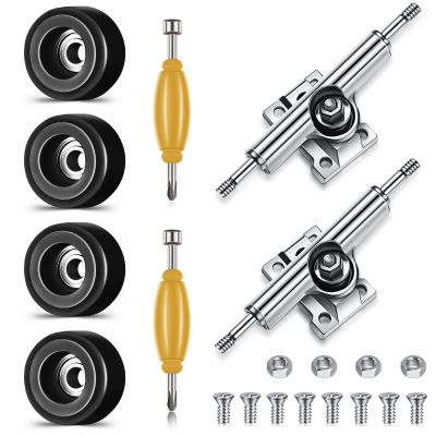 Zhehao 8 Pcs Fingerboard Bearing Wheels Standard Fingerboard Tool CNC Lathed Bearing Wheels Screwdriver and 2 Pcs Nut Driver for 34 mm Wide Decks Finger Skateboard Trucks(Black)
