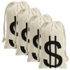 4pcs 7x13.8 Inches Canvas Money Bags - Costume Money Bag Prop with Dollar Sign, Money Sacks for Halloween Bank Robber Pirate Cowboy Cosplay Theme Party view 1