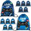 Eccliy 20 Pcs Video Game Party Favor Bags Gamer Birthday Party Drawstring Bags for Kids Boys Girls 12 x 10 Inch Gaming Goodie Treat for Game on Theme Decorations Supplies(Blue,Fresh Style) view 1