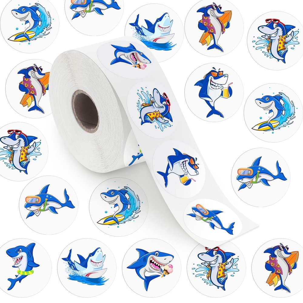 1000 Pcs Shark Stickers Ocean Theme for Water Bottle 8 Vibrant Design Round Animal Cartoon Party Favors for Laptop Computer Luggage, 1.5 Inch