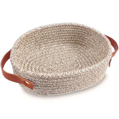 ABenkle Small Woven Basket, Mini Cotton Rope Storage Basket, Tiny Easter Basket, Shelf Basket, Oval Decorative Toy Dog Cat Basket for Nursery, Empty Gift Basket, 9.4" x 5.9" x 3.9" XS
