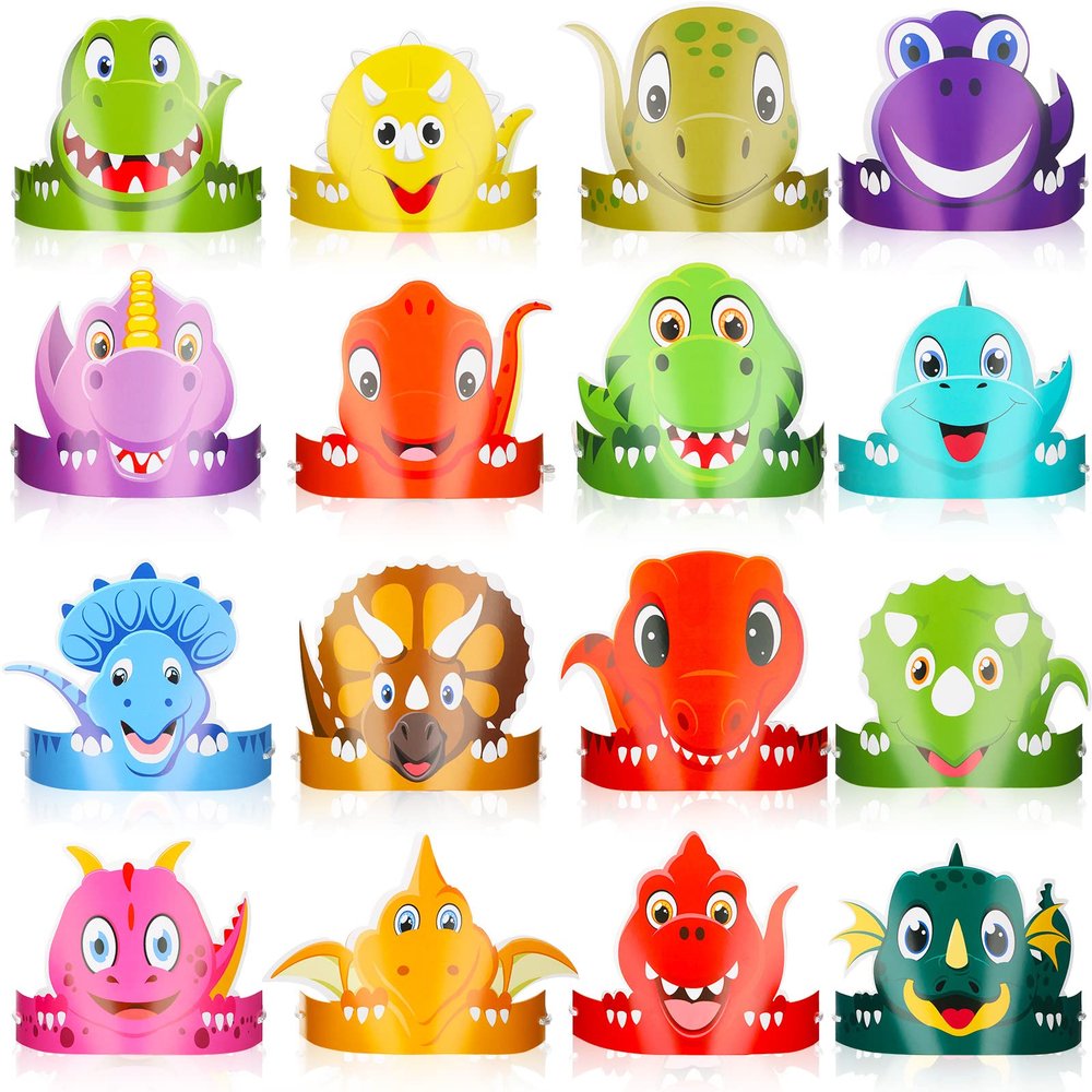 Leinuosen 32 Packs Dinosaur Party Hats for Kids Dinosaur Birthday Party Decorations Dino Hats, 16 Styles(Cool)