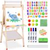Joyooss Art Easel for Kids with Double-Sided Magnetic, Wooden Standing Kids Easel with Dry Erase Whiteboard & Chalkboard, Height Adjustable Children Easel with Paper Roll, Bonus Toddler Art Supplies view 1