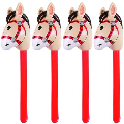 4PCS Inflatable Stick Horse - Pony/Western Cowboy/Horse Baby Shower Birthday Party Decorations Inflatable Horse Head (Red)