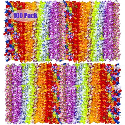 Hawaiian Leis 100pcs, Luau Birthday Party Decorations, Hawaiian Necklace Silk Flower leis for Luau Beach Birthday Party Decorations and Party Supplies