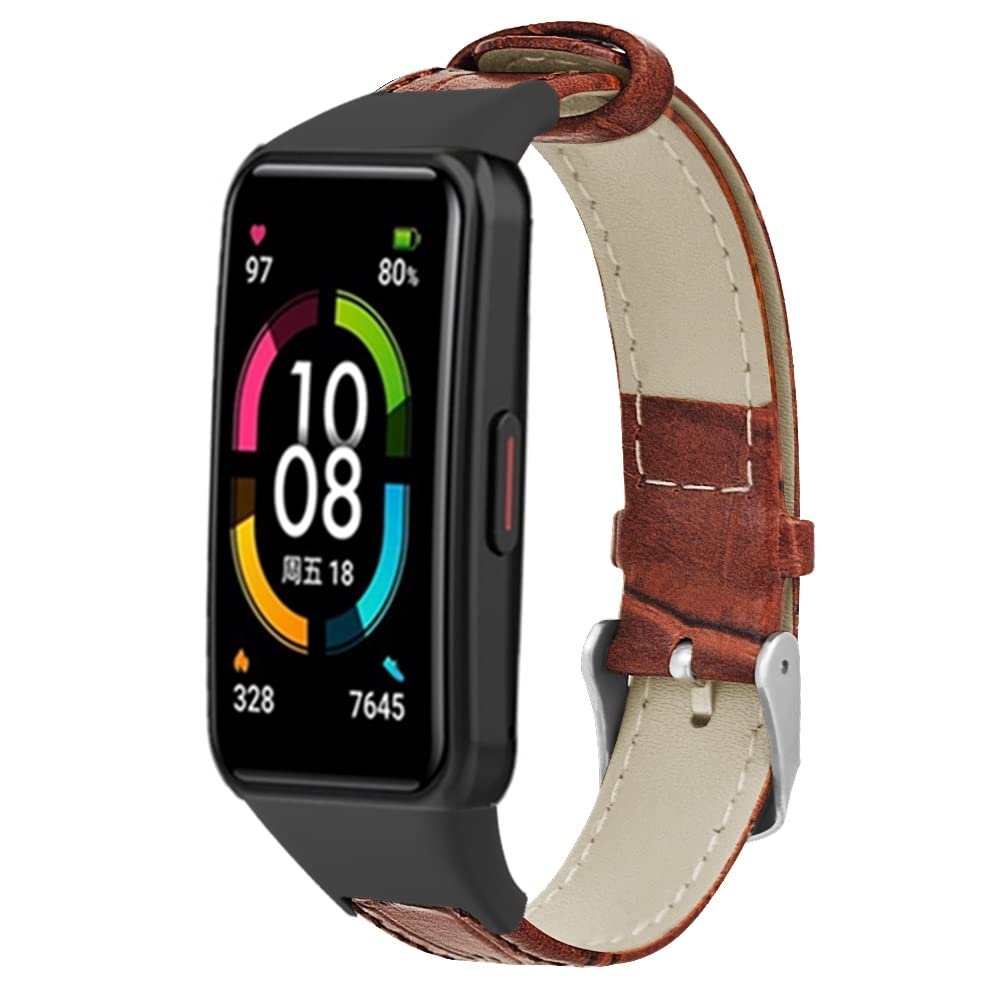KangPlus Band Compatible with Huawei Band 6 Pro,Sport Leather Band Durable Adjustable Wristband with Install Tool Compatible with Honor Band 6/Huawei Band 6 Pro/Huawei Band 6 - Brown