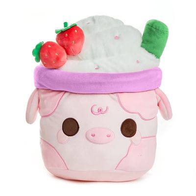 Cuddle Barn PlushGoals - Strawberry Mooshake Cute Kawaii Cow Stuffed Animal - Super Soft Squishy Milkshake Dessert Scented Collectible Toy Drink - Plush Pillow, Decor, Fun Gift - 11 inches