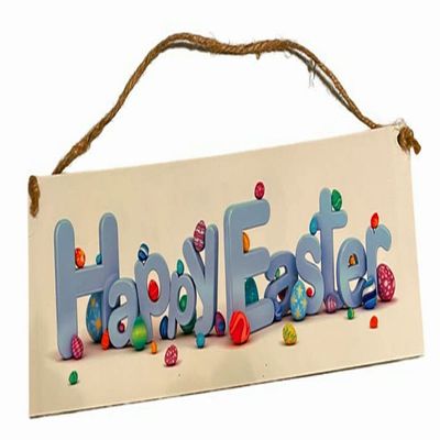 HAPPY EASTER 13.5" x 4" Sign with Colorful Easter Eggs For Wall or Door