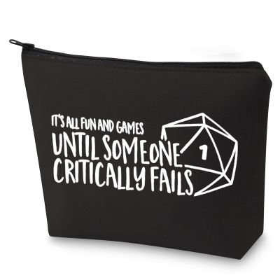 G2TUP Funny Dice Makeup Bag Dice Gift Its Fun and Games Until Someone Critically Falls Cosmetic Bag RPG Master Gaming Merch (Dice Bag BL)