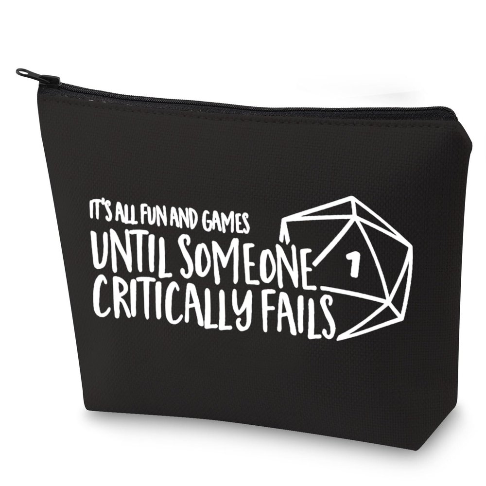 G2TUP Funny Dice Makeup Bag Dice Gift Its Fun and Games Until Someone Critically Falls Cosmetic Bag RPG Master Gaming Merch (Dice Bag BL)