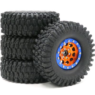4pcs RC 108mm/4.25inch 1.9'' Tires Soft Tyres & Aluminum 1.9 Beadlock Wheels Rims Hex 12mm Orange Blue Color for 1/10 1/12 RC Mud Crawler Truck Axial SCX10 90046 RC4WD D90 TF2 Tamiya CC01,(Assembled)
