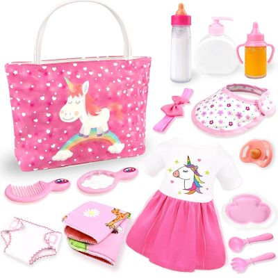 BNUZEIYI Baby Doll Accessories - Feeding and Caring Set With Diaper Bag, Bottles for Girls Toys Gift, Stuff Clothes Fit 14-16 Inch and 18 Inch Dolls