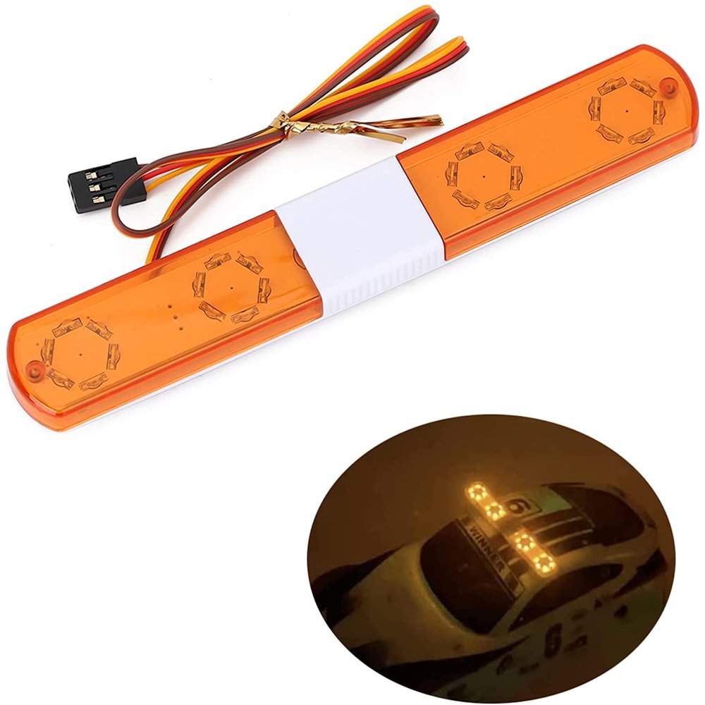 RC Car Alarming Light,WONFAST Multi-Function LED Police Night Light Bar Flash Lamp Compatible with 1/8 1/10 1/12 1/24 RC Model Car for HSP TRX4 Tamiya CC01 Axial SCX10(145mm-Yellow)