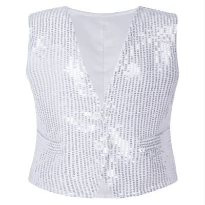 Aislor Kids Big Boys Sparkly Vest Shirt Jacket Jazz Hip Hop Stage Performance Waistcoat Coat UUWhite 3-4 Years