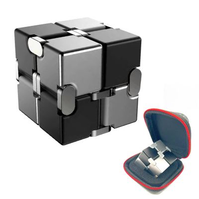 FUFUYOU Metal Fidget Toys Infinity Cube for Men Anxiety Stress Relief Aluminum Alloy Material (Black & Silver)
