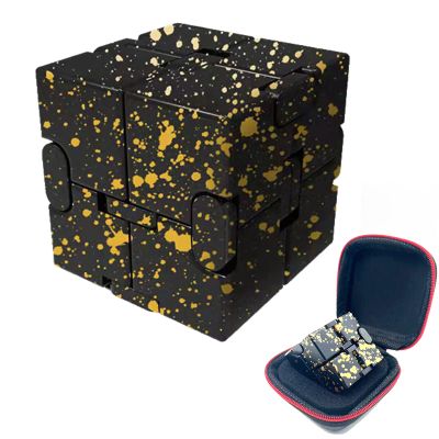FUFUYOU Metal Fidget Toys Infinity Cube for Men Anxiety Stress Relief Aluminum Alloy Material (Black & Yellow)