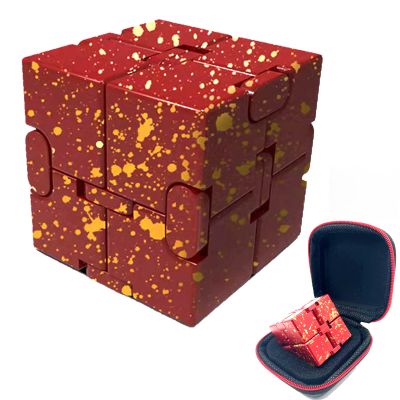 FUFUYOU Metal Fidget Toys Infinity Cube for Men Gadgets Anxiety Stress Relief Aluminum Alloy Material (RED & Yellow)