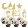 24 Pack Eid Mubarak Cupcake Toppers Glitter Star Ramadan Kareem Cupcake Pick Moon Star Eid Islamic Muslim Theme Party Cake Decoration Supplies Gold view 1