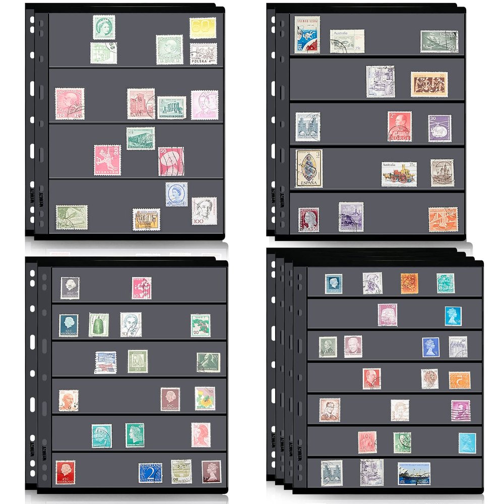 Gersoniel 10 Sheets Pages Postage Stamp Album Pages 11x 8.58 Inch Stamp Collecting Supplies 9 Hole Standard for Binder(4/5/6/7 Rows)