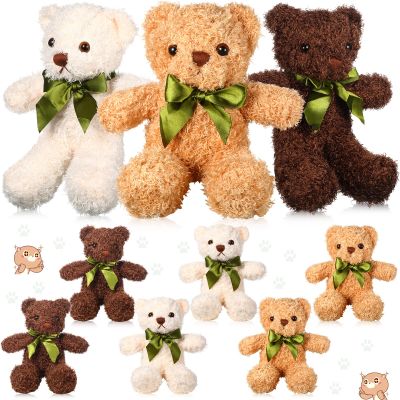 9 Pieces Valentine's Day Bear Cute Stuffed Animals 10 Inch Soft Plush Stuffed Bears Toy Gift Bulk with Bow Tie Kids Boys Girls Graduation Baby Shower Birthday Party Gift(Dark Brown, Golden, White)