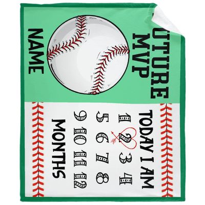 Personalized Baby Month Blanket Name Blanket | Monthly Milestone Blanket for Newborn Boy Girl | 30"x40" | Baseball Theme Ultra Soft Customized Throw Blanket with Name