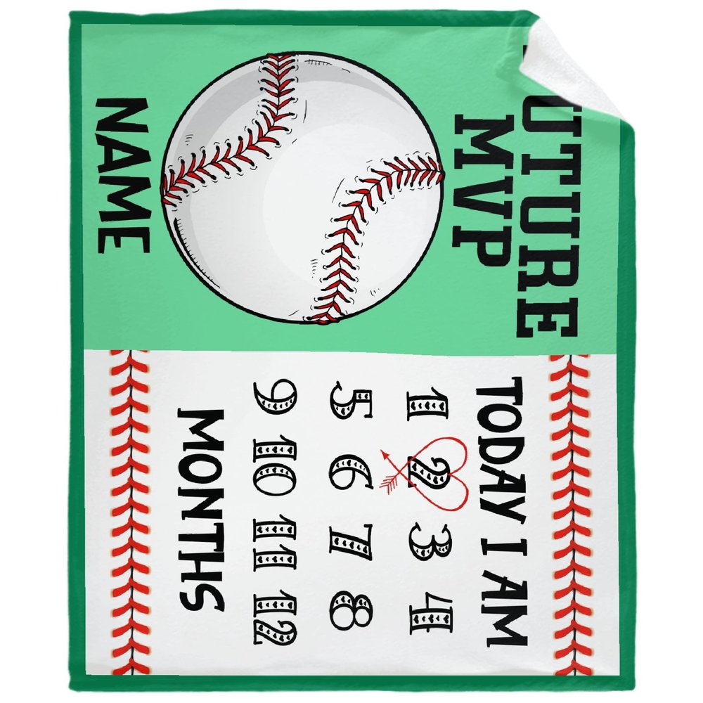 Personalized Baby Month Blanket Name Blanket | Monthly Milestone Blanket for Newborn Boy Girl | 30"x40" | Baseball Theme Ultra Soft Customized Throw Blanket with Name