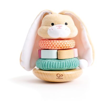 Hape Bunny Stacker|Wooden Stacking Rings|Wobble Learning Tower Developmental Toy, for Babies 10 Months+