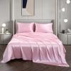 DPS Cotton King Silky Soft Satin Silk 4 Piece Bed Sheets Breathable Cooling, Wrinkle, Fade, Stain Resistant Emperor Size, Deep Pocket Upto 20-22'' Baby Pink Solid view 1