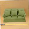 1:12 Scale Cute Fabric Three-Person Sofa Dollhouse with 3 Pillows Miniature Wooden Furniture Couch Handmade Crafts Supplies Any Dollrooms Life Scenes Decor Green Dollhouse Accessories view 2