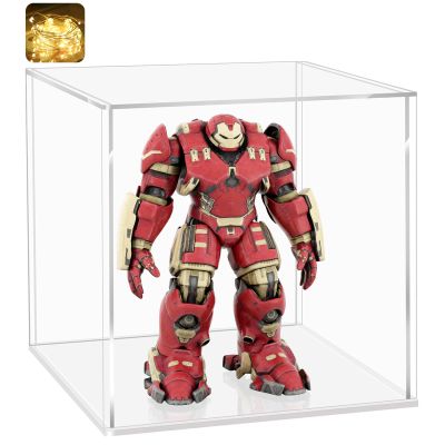 LANSCOERY Acrylic Display Case, Assemble Showcase Display Box for Collectibles, with Dustproof & Seamless Display Design, 4.7x4.7x4.7inch White Base