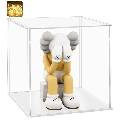 LANSCOERY Acrylic Display Case, Assemble Showcase Display Box for Collectibles, with Dustproof & Seamless Display Design, 7x7x7inch White Base