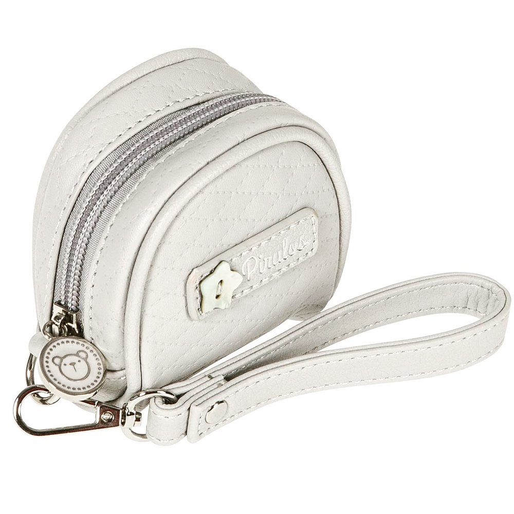 Zippered Premium Vegan Leather Pacifier case with Clasp, Hold 2 Pacifier or Nipple Shield case Measures 3.8 Insulated Pacifier Holder for Diaper Bag - Pacifier Box (Grey)