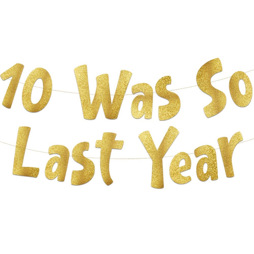 11th Birthday Gold Glitter Banner - Happy 11th Birthday Party Decorations, Supplies and Favors - 11th Wedding Anniversary Decorations