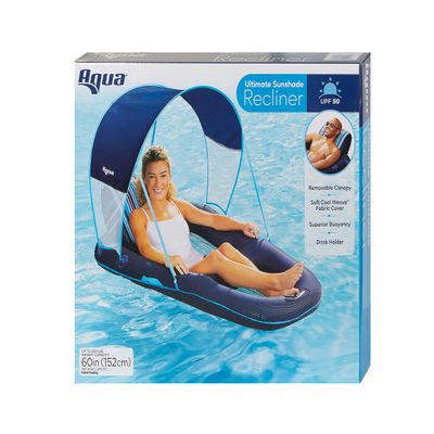 Aqua Pool Float with Canopy, Cup Holder - Oversized Luxury Recliner Swimming Floating Lounger, Heavy Duty Removable Sun Shade Cover, Drink Holder, Ergonomic Headrest, XL