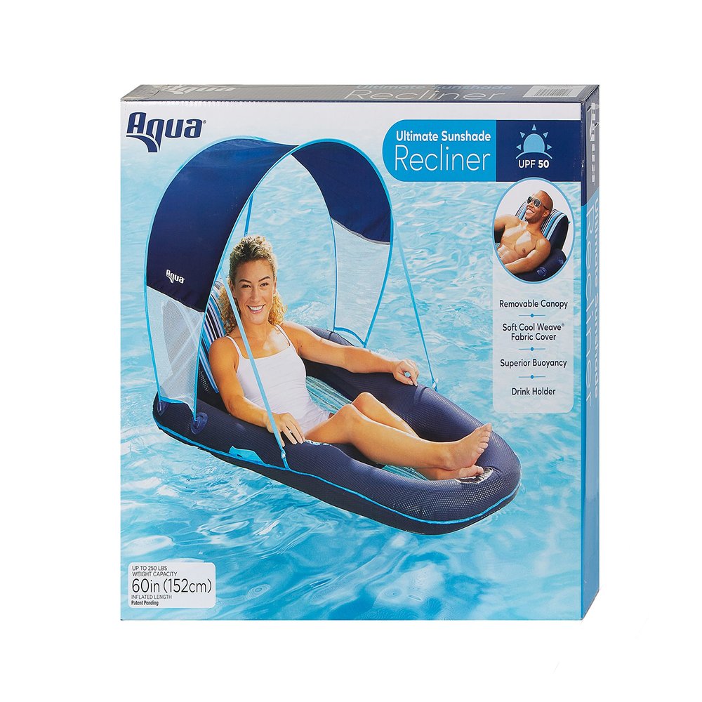 Aqua Pool Float with Canopy, Cup Holder - Oversized Luxury Recliner Swimming Floating Lounger, Heavy Duty Removable Sun Shade Cover, Drink Holder, Ergonomic Headrest, XL