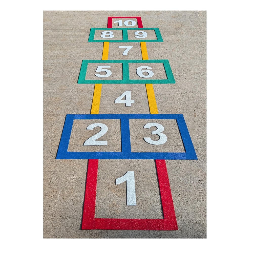 Hopscotch Playground Marking Course, Outdoor Play Equipment, Engaging Schoolyard Activities for Daycare, Preschool, Churches & Elementary Schools, Made from DuraMark RPT-750, Measures 8' 8" x 31"