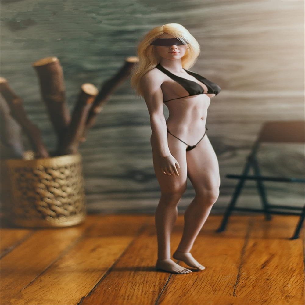 1/6 Scale Female Action Figure Body, 12inch Girl Seamless Super Flexible Pale/Suntan Figure Body Doll (23B-Suntan Skin/Middle Bust Muscular Body)