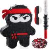Karate Ninja Piata Ninja Birthday Party Supplies with Piata Stick Confetti and Blindfold, Warrior Birthday Party Decor for Adults Game Black(16.5 x 13 x 3 Inch,Stylish Style) view 1