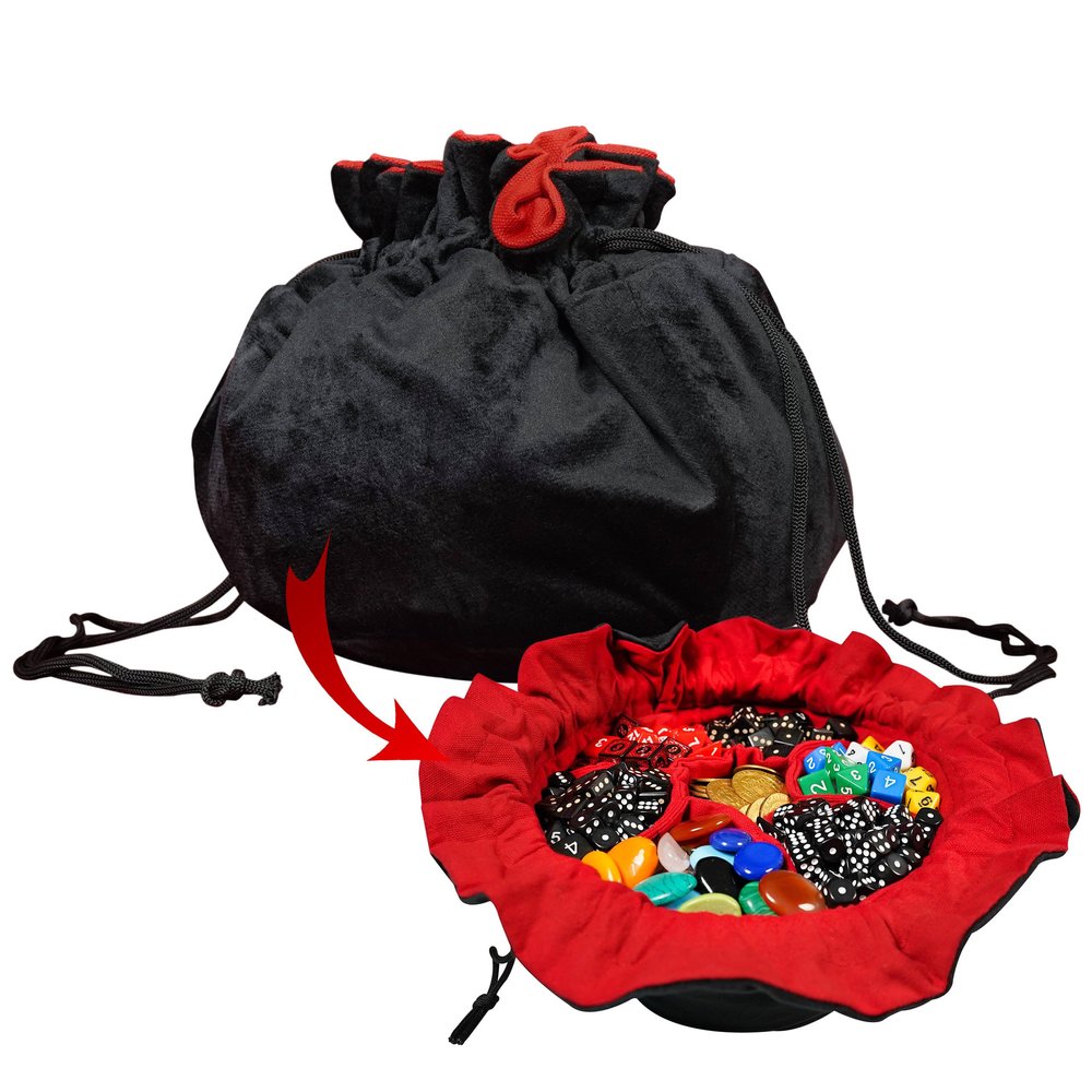 Mythrojan Dice Bag Renaissance DnD DIY Multi Section Pouch for LARP, Cosplay Costume Accessory Medieval Dungeons & Dragons Black Velvet Waist Pouch