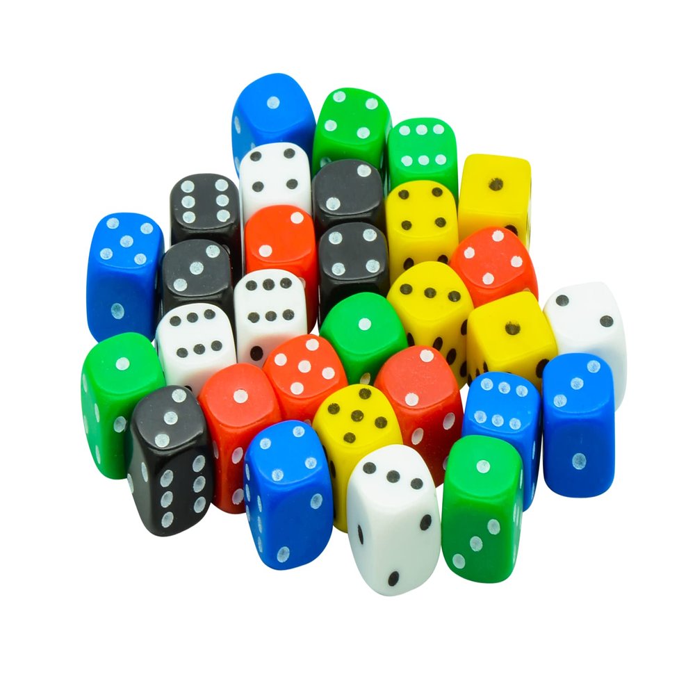 30x Dice Pack | 10mm 6 Classic Colours Spot Dice Set | for Classic and Professional Tabletop Dice Games | by Warlord Games