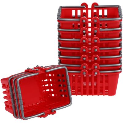 NUOBESTY 10Pcs Mini Shopping Basket Mini Supermarket Cart Tiny Plastic Retail Shopping Baskets with Handles for Kids Party Favors Dool House Ornament Red 2.7x1.2x1.3 Inch